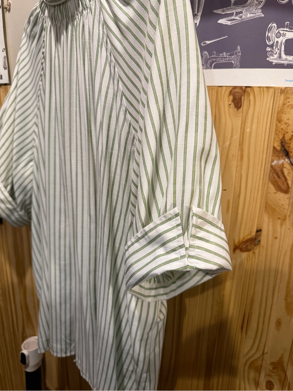 Max Studio Green and White Striped Button-Front Tunic Top - Picture 5 of 7